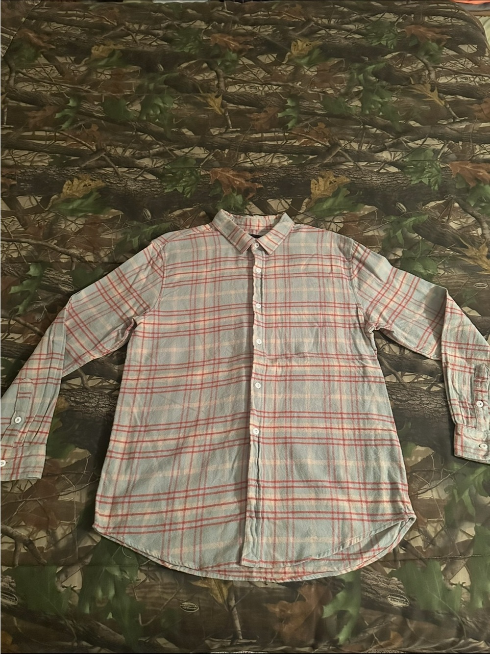 PacSun Light Gray Button-Down Shirt with Red Plaid